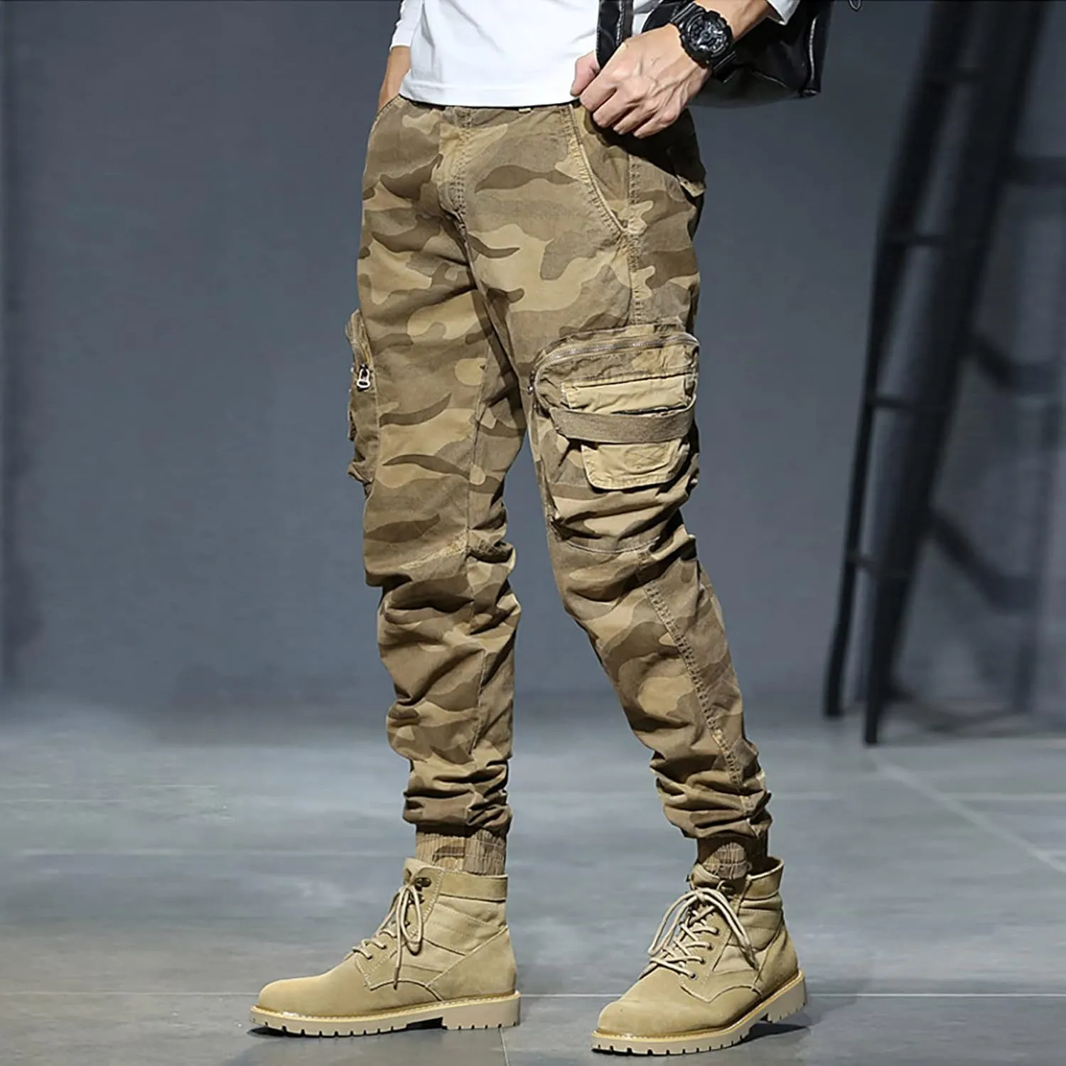Mens Workout Cargo Sweatpants Sweatpants Zip Pocket Men's Sweatpants with Zipper Pockets Open Bottom Workout Joggers