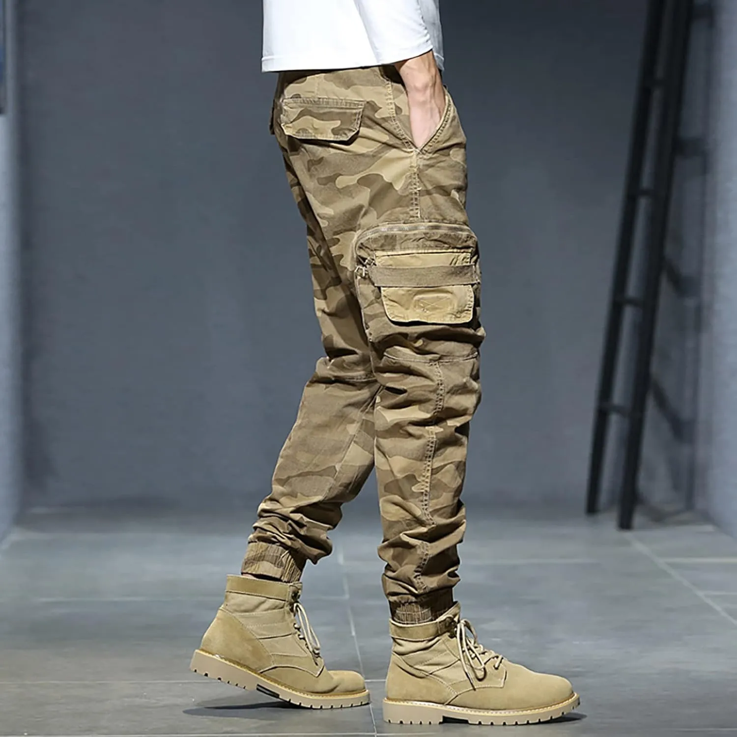 Mens Workout Cargo Sweatpants Sweatpants Zip Pocket Men's Sweatpants with Zipper Pockets Open Bottom Workout Joggers