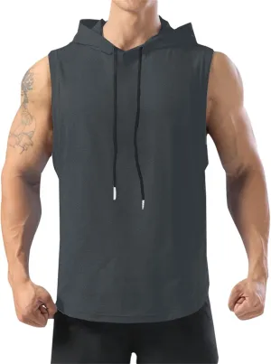 Men's Workout Hooded Tank Tops Sleeveless Gym Training Vest Pullover Quick Dry Breathable Sport Workout Undershirts