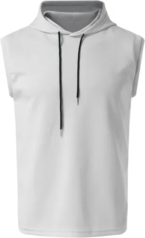 Men's Workout Hooded Tank Tops Summer Quick Dry Sleeveless Muscle Cut Off Shirts Bodybuilding Gym Athletic Vests Tee