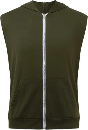 Mens Workout Hooded Tank Tops Zip Up Sleeveless Gym Shirts Slim T Shirt Bodybuilding Hoodies