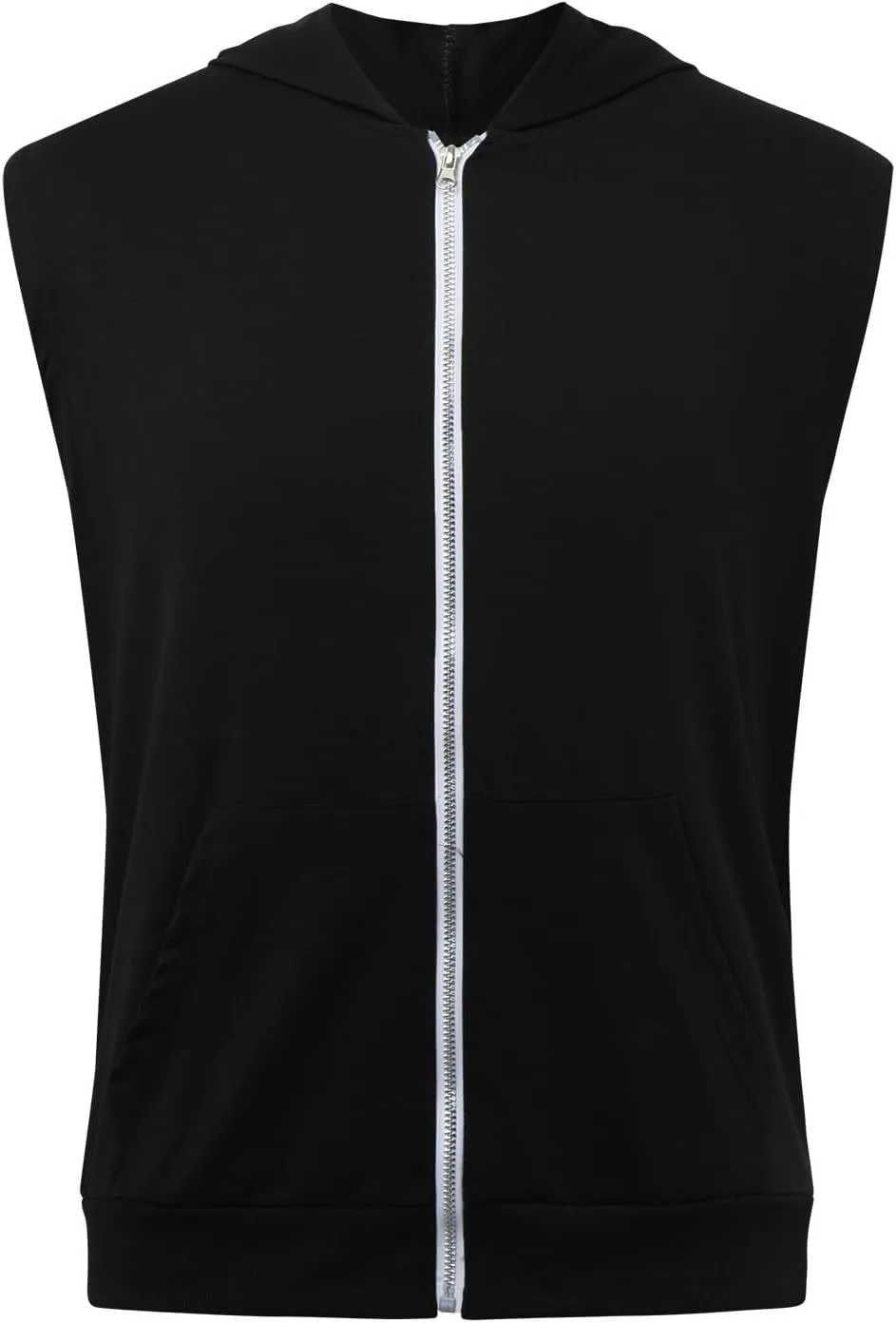 Mens Workout Hooded Tank Tops Zip Up Sleeveless Gym Shirts Slim T Shirt Bodybuilding Hoodies