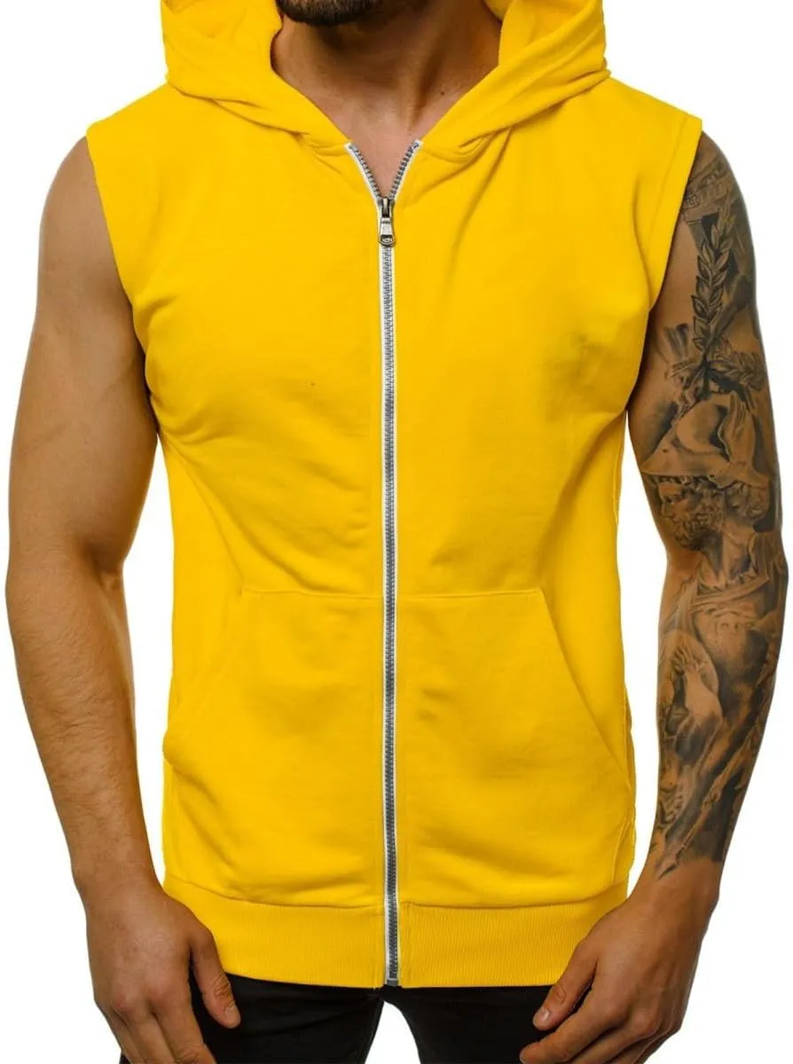 Mens Workout Hooded Tank Tops Zip Up Sleeveless Gym Shirts Slim T Shirt Bodybuilding Hoodies