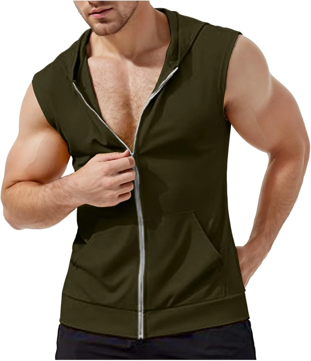 Mens Workout Hooded Tank Tops Zip Up Sleeveless Gym Shirts Slim T Shirt Bodybuilding Hoodies