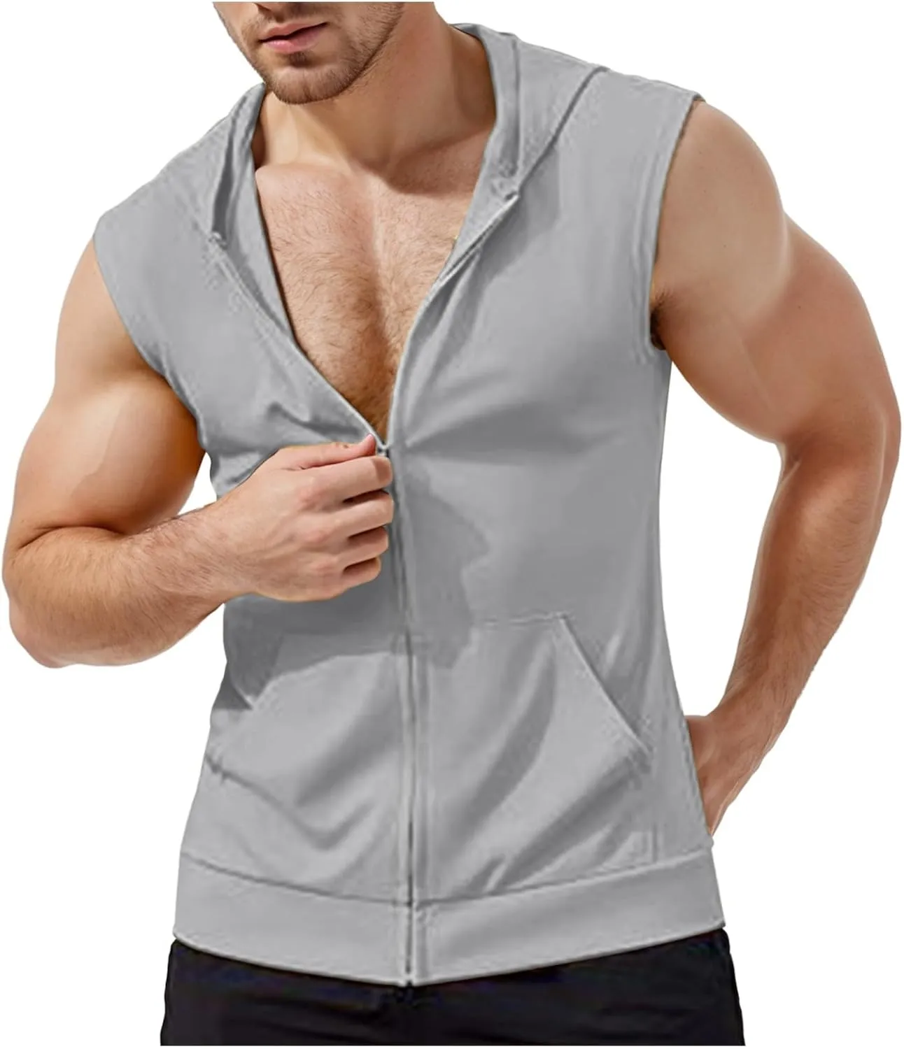 Mens Workout Hooded Tank Tops Zip Up Sleeveless Gym Shirts Slim T Shirt Bodybuilding Hoodies