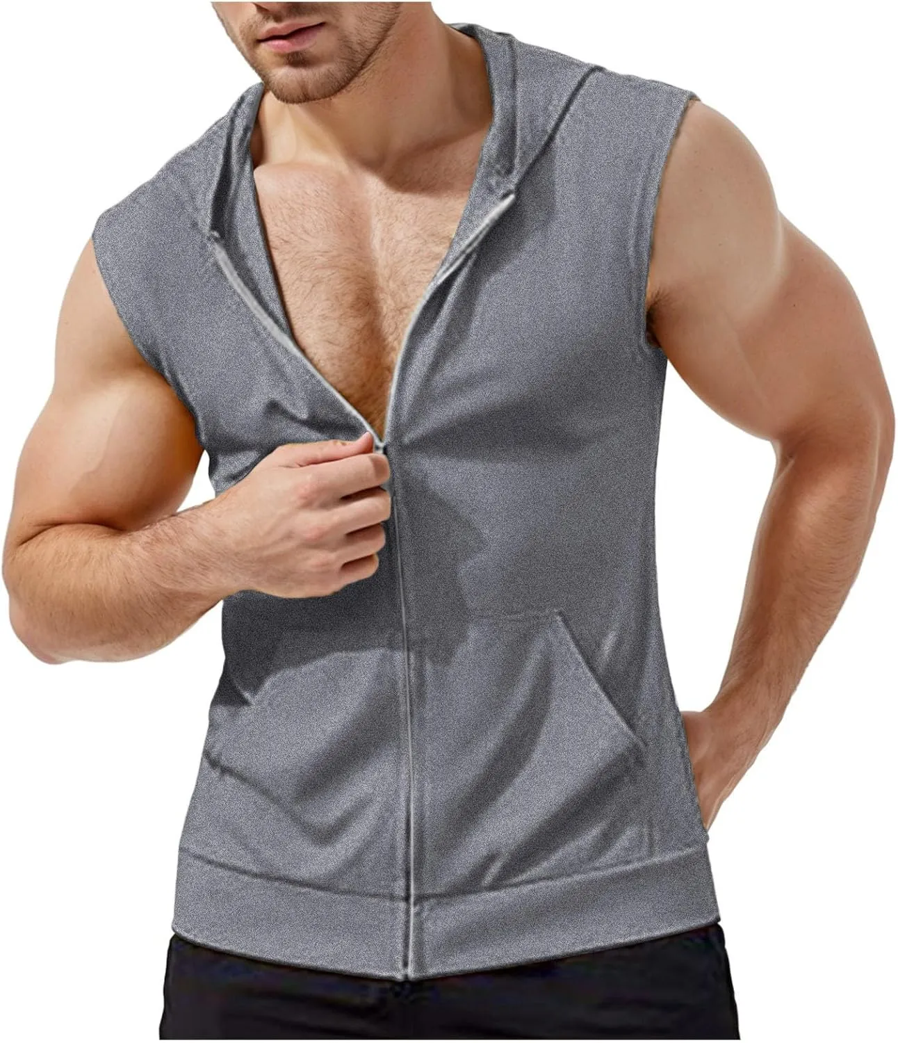 Mens Workout Hooded Tank Tops Zip Up Sleeveless Gym Shirts Slim T Shirt Bodybuilding Hoodies