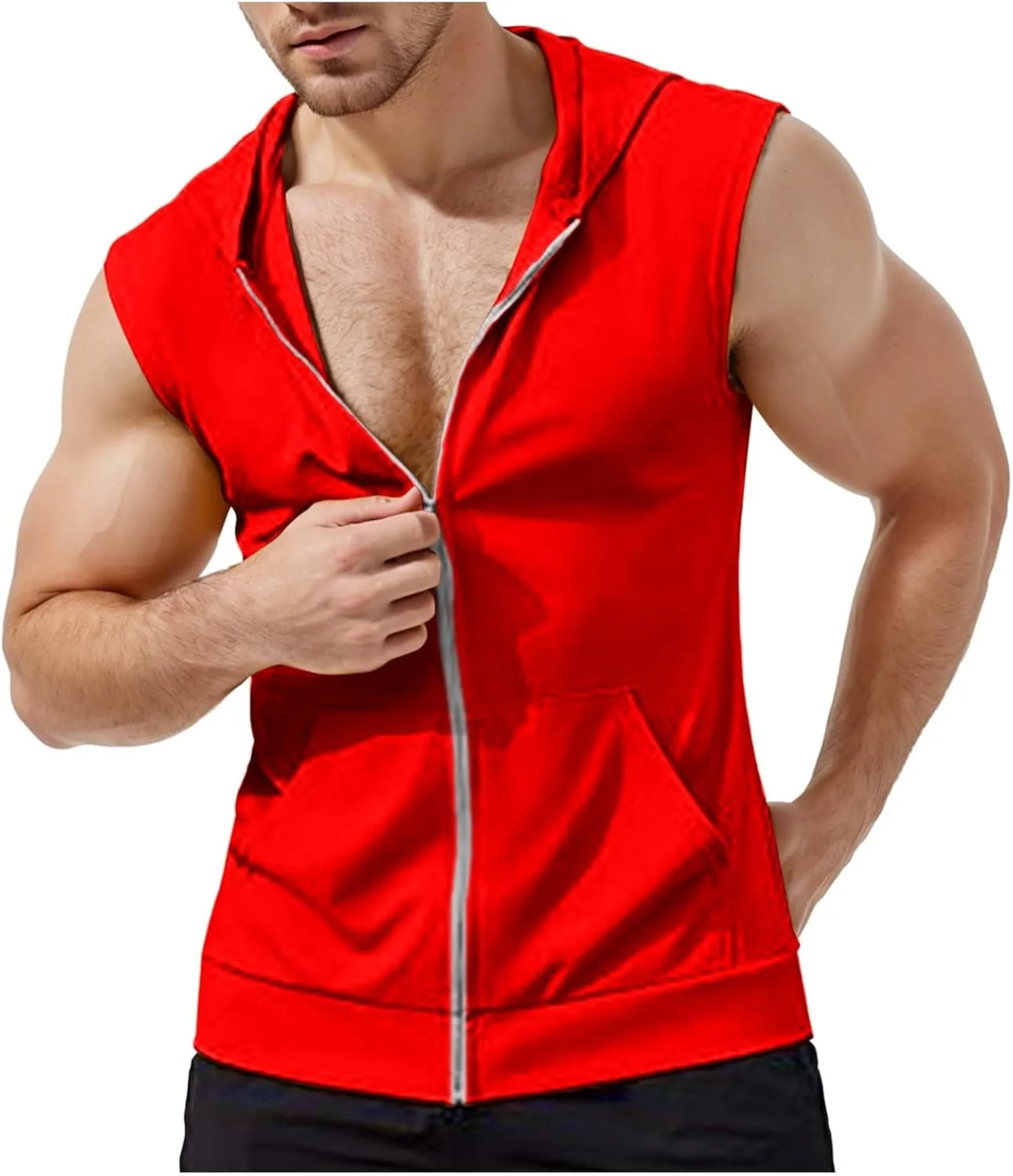Mens Workout Hooded Tank Tops Zip Up Sleeveless Gym Shirts Slim T Shirt Bodybuilding Hoodies