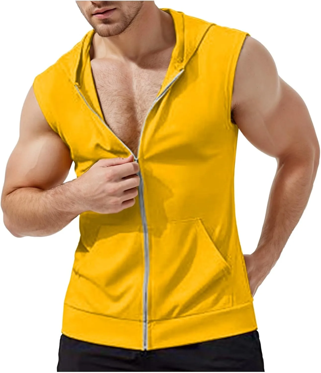 Mens Workout Hooded Tank Tops Zip Up Sleeveless Gym Shirts Slim T Shirt Bodybuilding Hoodies
