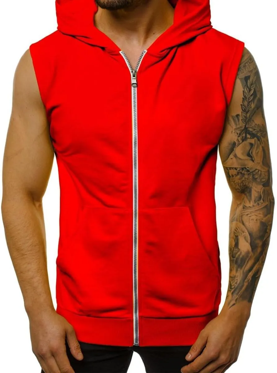 Mens Workout Hooded Tank Tops Zip Up Sleeveless Gym Shirts Slim T Shirt Bodybuilding Hoodies