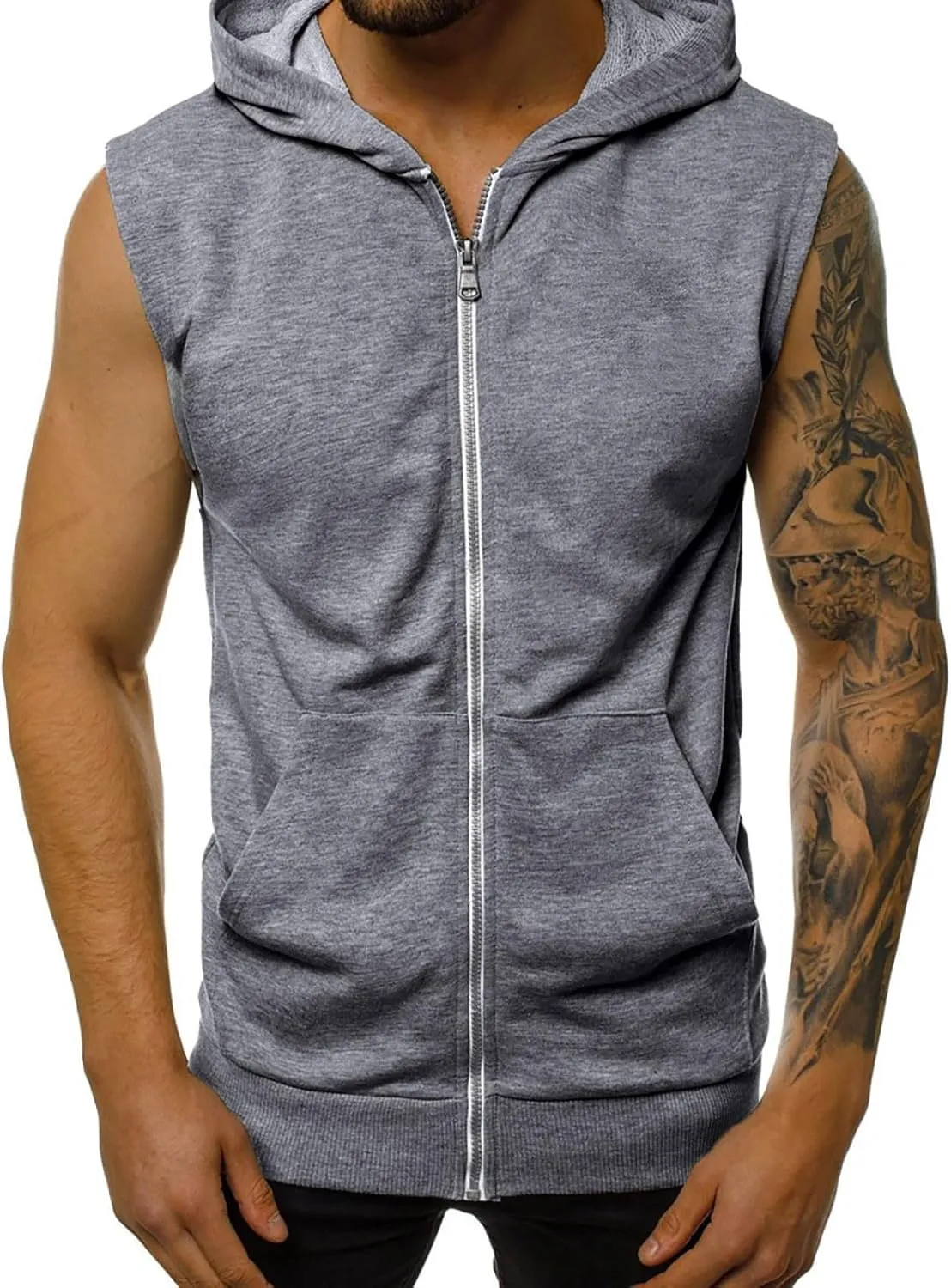 Mens Workout Hooded Tank Tops Zip Up Sleeveless Gym Shirts Slim T Shirt Bodybuilding Hoodies