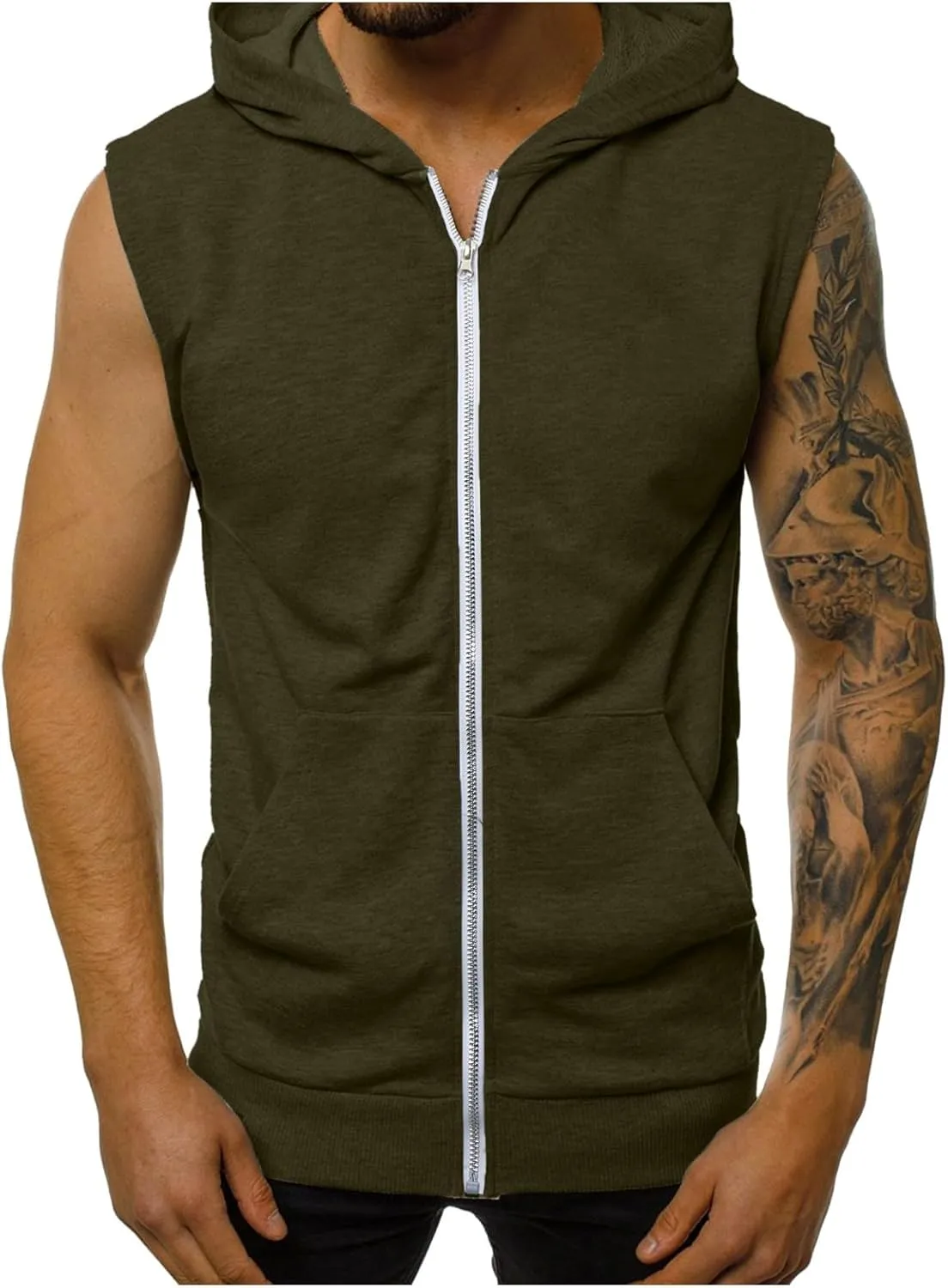 Mens Workout Hooded Tank Tops Zip Up Sleeveless Gym Shirts Slim T Shirt Bodybuilding Hoodies