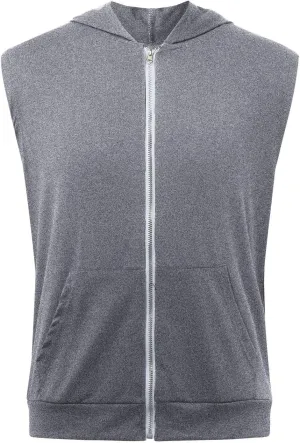 Mens Workout Hooded Tank Tops Zip Up Sleeveless Gym Shirts Slim T Shirt Bodybuilding Hoodies