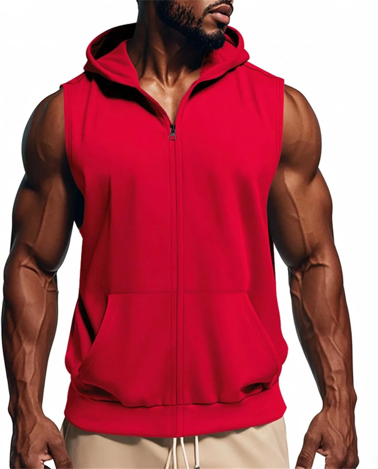 Men's Workout Hooded Tank Tops Zip Up Sleeveless Hoodie Bodybuilding Fitness Gym Muscle Cut Off T Shirt Training Vest