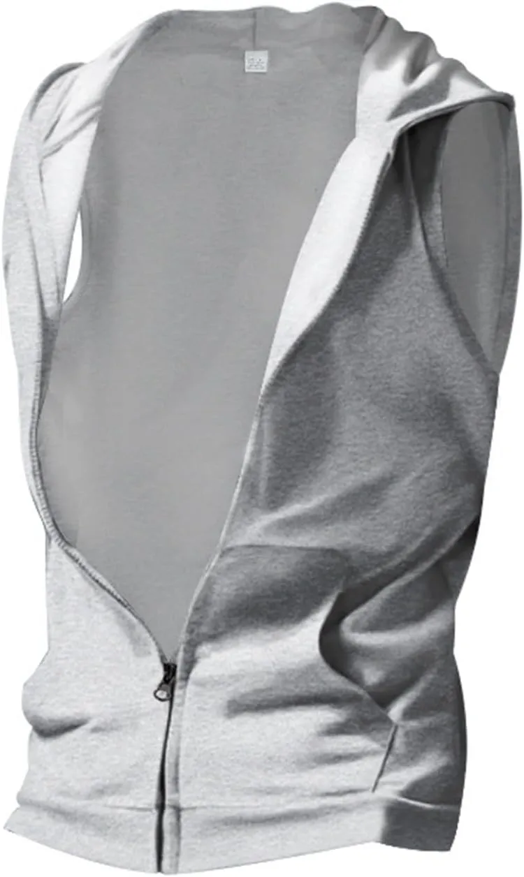 Men's Workout Hooded Tank Tops Zip Up Sleeveless Hoodie Bodybuilding Fitness Gym Muscle Cut Off T Shirt Training Vest