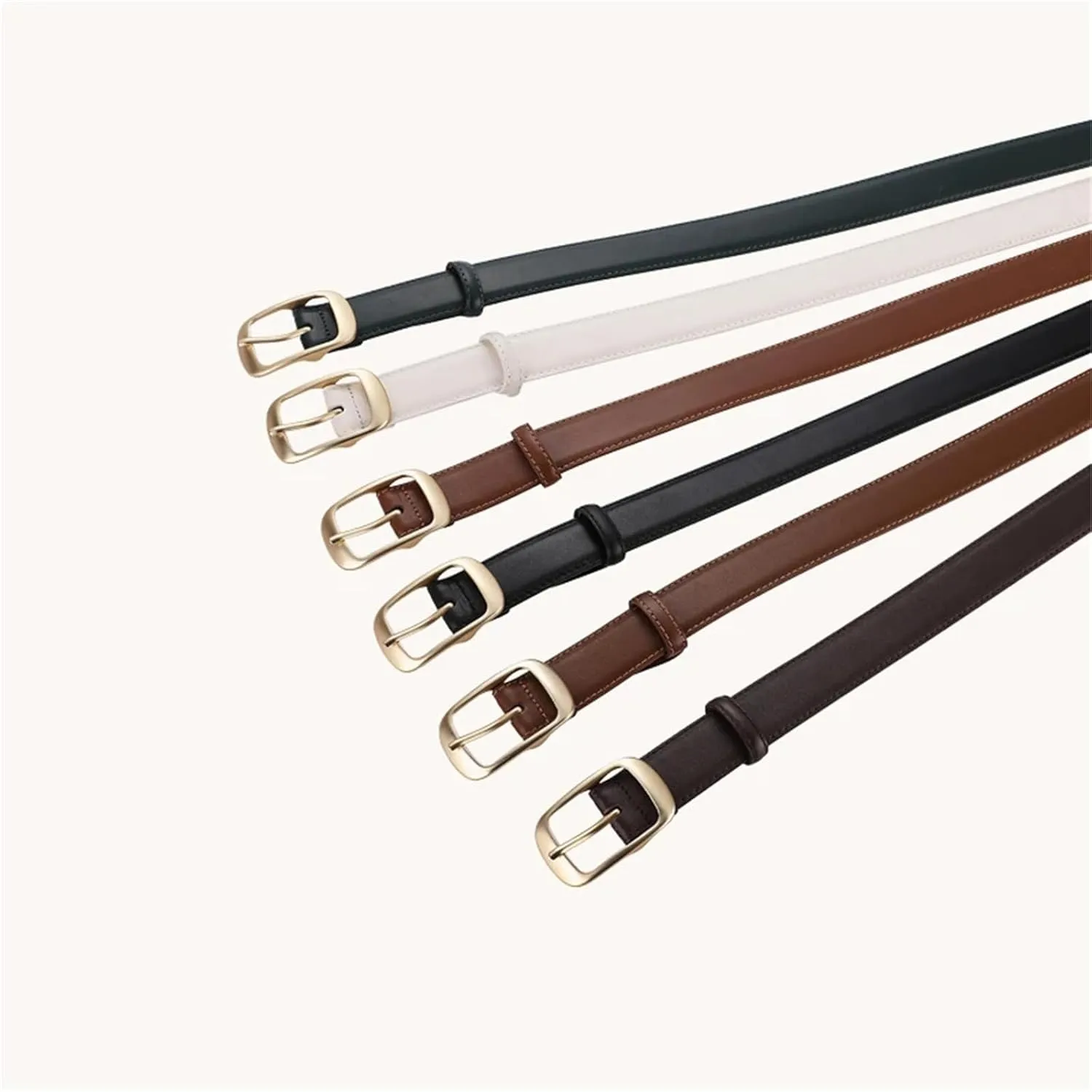 Mnjyihy Leather Belts For Women Fashion Gold Buckle Cowskin Belt For Jeans Pants Dresses