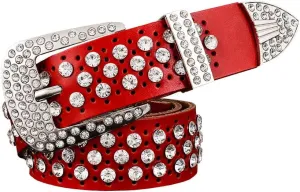 Mokkpeq Shining Cowgirl Cowboy Studded Belts Rhinestone Cowskin Leather Belts with Pin Buckle Strap Belt