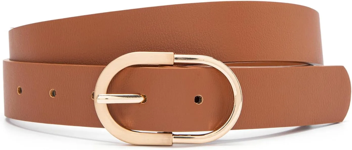 MORELESS 2 Pack Women's Leather Belts for Jeans Pants with Fashion Center Bar Buckle