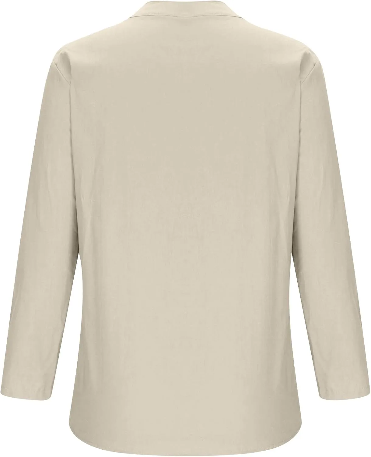 NaRHbrg Women's Cotton Linen Blouses Long Sleeve V Neck Henley Shirts Summer Loose Fit Casual Tunic Tops Comfy Solid Blouses