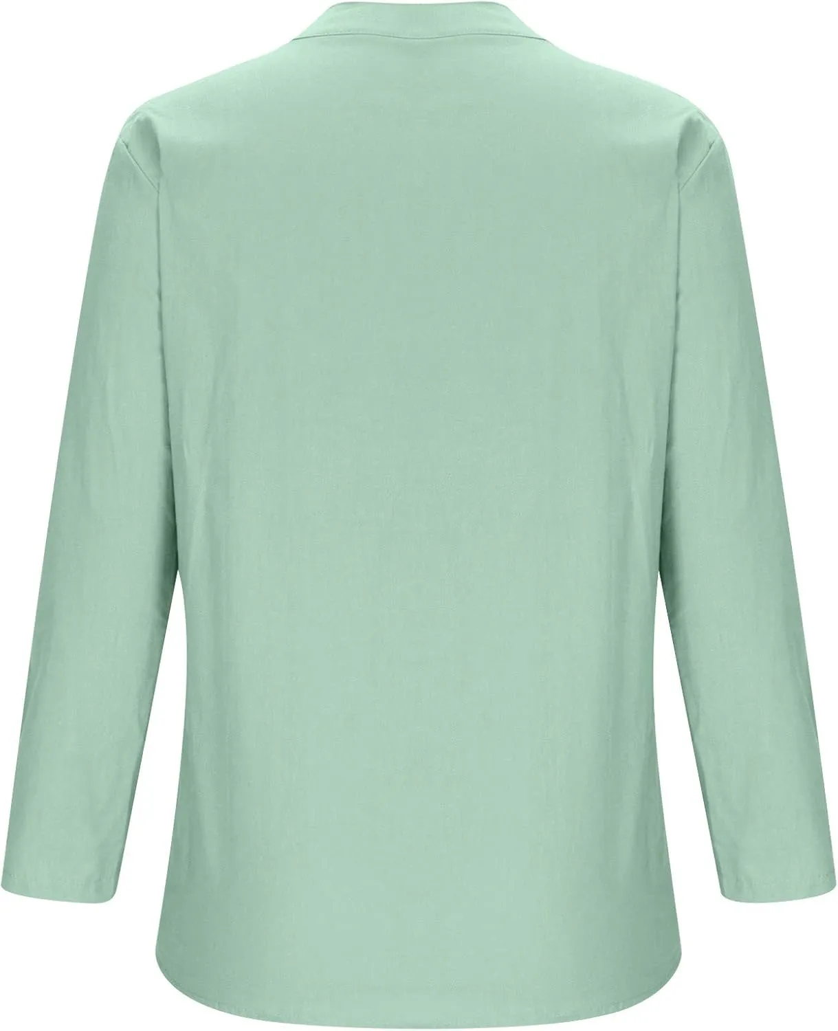 NaRHbrg Women's Cotton Linen Blouses Long Sleeve V Neck Henley Shirts Summer Loose Fit Casual Tunic Tops Comfy Solid Blouses