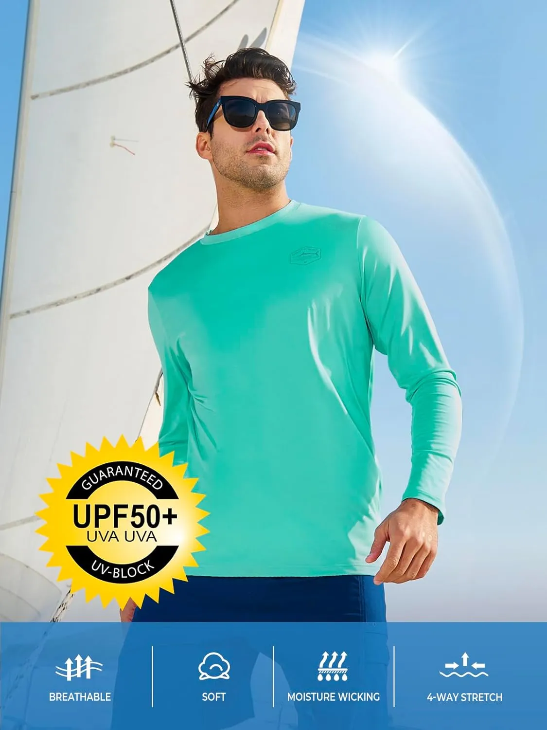 NORTHYARD Men's UPF 50  Sun Protection Shirts Long Sleeve Fishing Swim Beach Rash Guard UV Lightweight Quick Dry T-Shirt