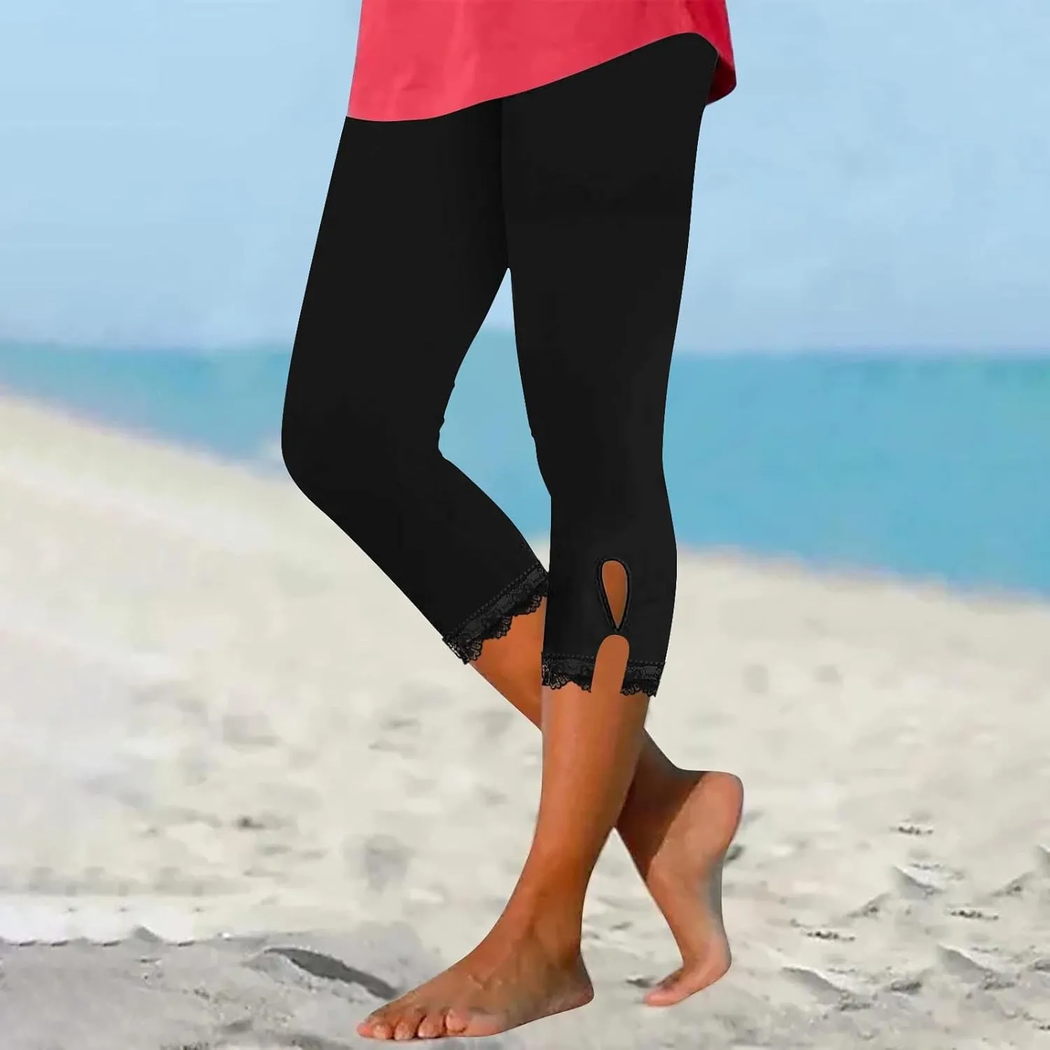 Omens Capris for Summer Dressy Cropped High Waist Yoga Pants Comfy Stretchy Leggings Workout Compression Pant