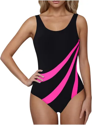 One Piece Swimsuit Women Tummy Control Color Block Bathing Suit 2025 Fashion Backless Swimwear Triangle Swim Suit