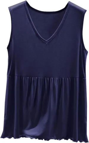 Oplxuo Women Sleeveless Tank Top V-Neck Ruffle Hem Camisole Casual Loose Layering Cami Undershirt for Yoga