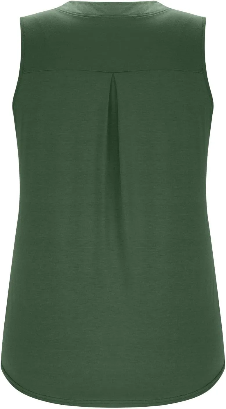 Oplxuo Women V Neck Pleated Tank Tops Trendy Dressy Sleeveless Shirts Casual Cute Blouses Solid Summer Tanks