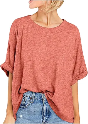 Oversized Tshirts Shirts for Women Loose Fit Workout Tops Casual Summer 2025 Trendy Plaid Tees Shirt