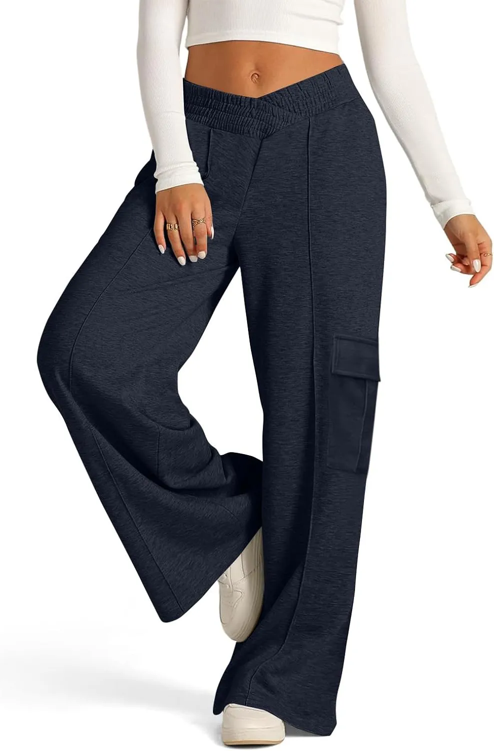 Oversized Wide Leg Sweatpants Women Crossover Low Rise Cargo Sweatpants Straight Leg Baggy Sweatpants Lounge Pants