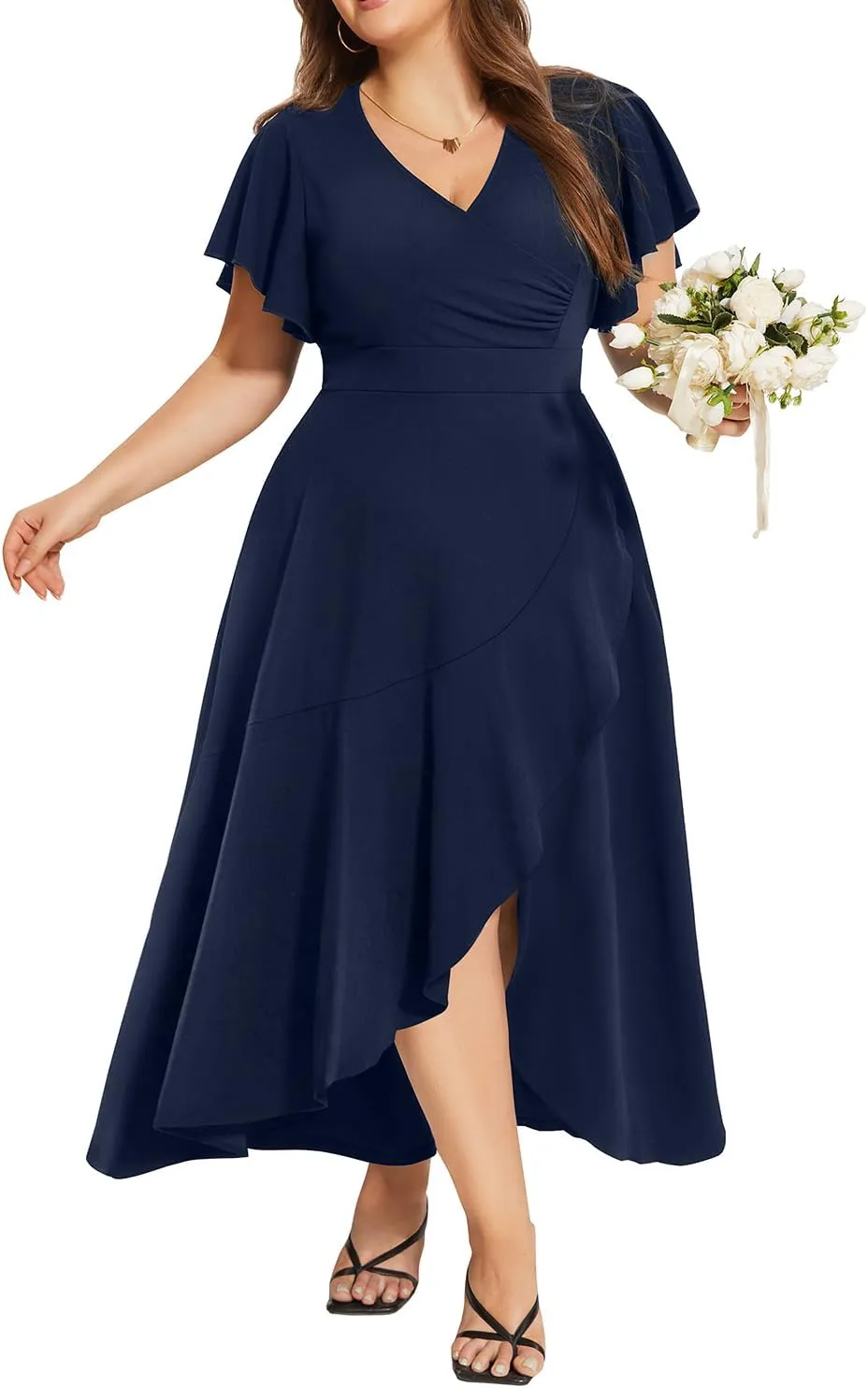 Pinup Fashion Women Plus Size Dresses Wedding Guest - Formal Cocktail Wrap High Low Long Dress