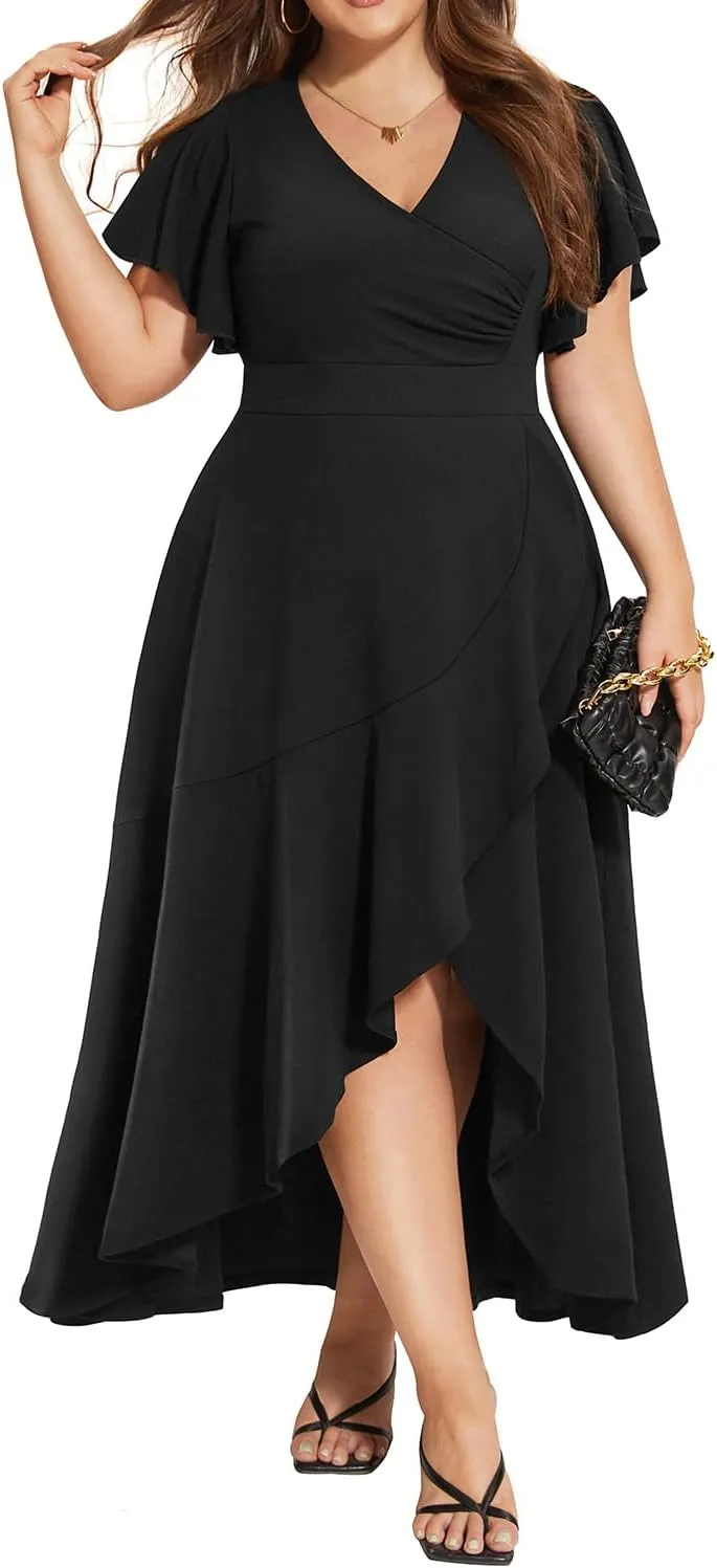 Pinup Fashion Women Plus Size Dresses Wedding Guest - Formal Cocktail Wrap High Low Long Dress