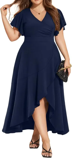 Pinup Fashion Women Plus Size Dresses Wedding Guest - Formal Cocktail Wrap High Low Long Dress