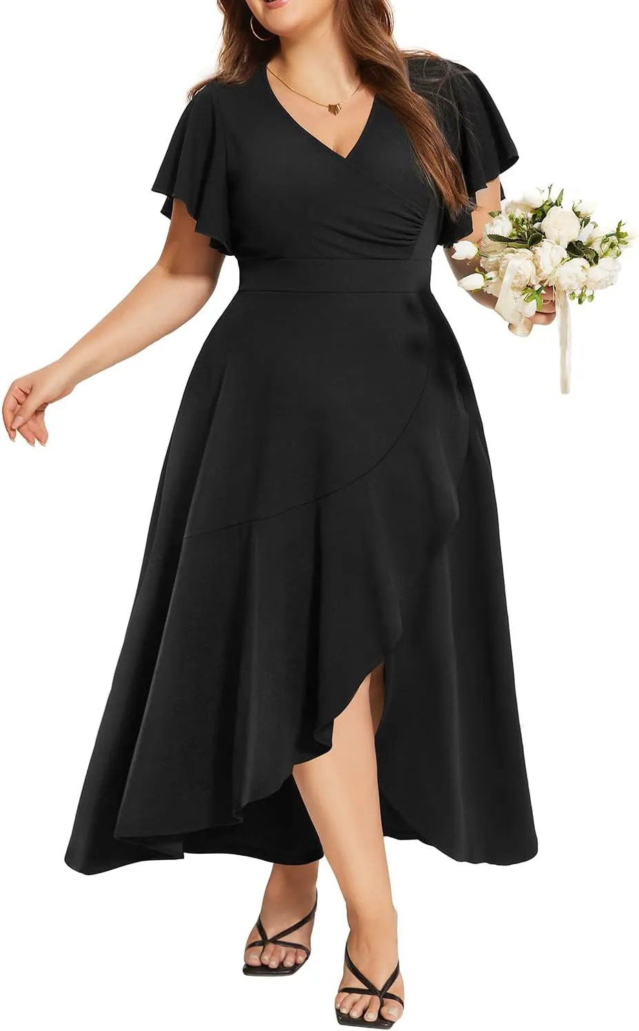 Pinup Fashion Women Plus Size Dresses Wedding Guest - Formal Cocktail Wrap High Low Long Dress