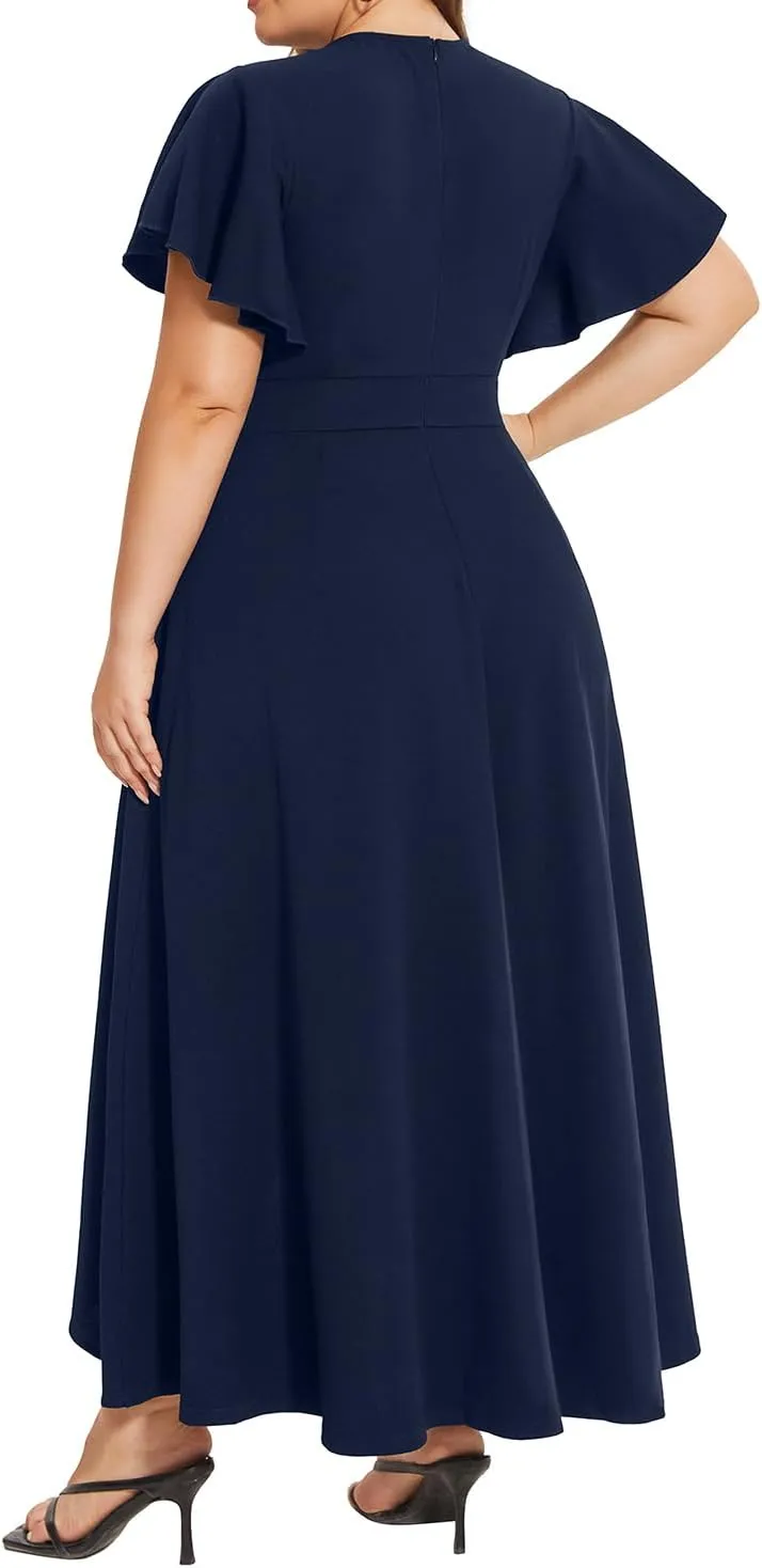 Pinup Fashion Women Plus Size Dresses Wedding Guest - Formal Cocktail Wrap High Low Long Dress