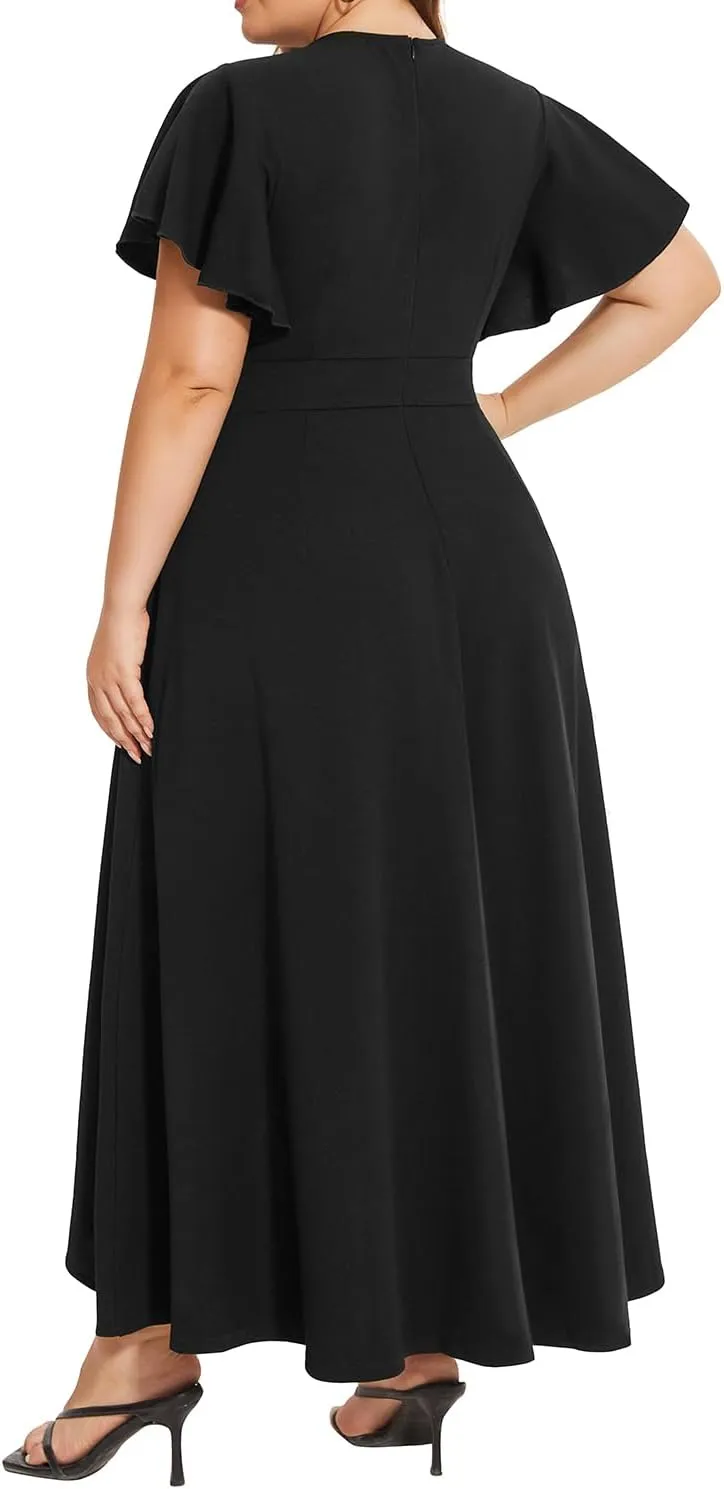 Pinup Fashion Women Plus Size Dresses Wedding Guest - Formal Cocktail Wrap High Low Long Dress