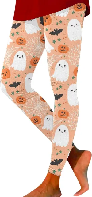 Pumpkin Head Stripes Print Slim Halloween Leggings Halloween Print High Waist Long Halloween Leggings for Women