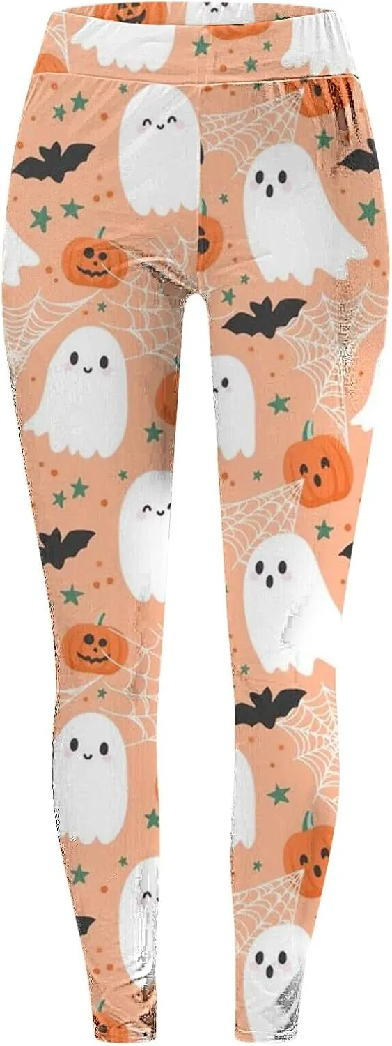 Pumpkin Head Stripes Print Slim Halloween Leggings Halloween Print High Waist Long Halloween Leggings for Women