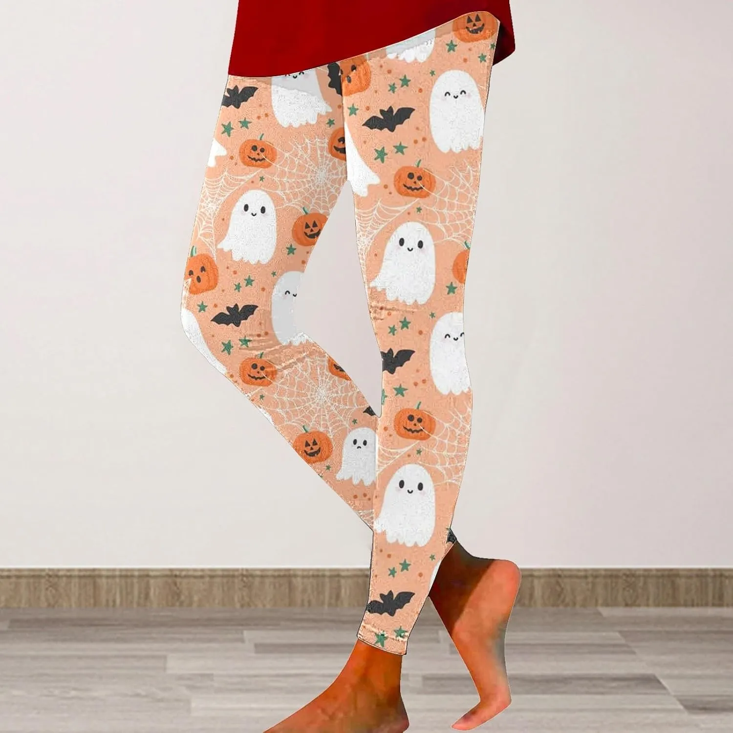 Pumpkin Head Stripes Print Slim Halloween Leggings Halloween Print High Waist Long Halloween Leggings for Women