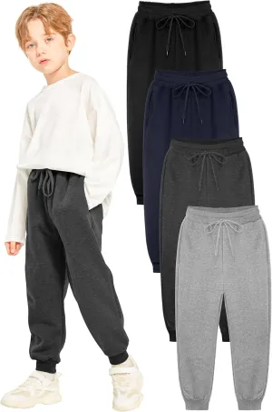 Resinta 4 Pack Boys' Athletic Sweatpants Fleece Active Sweatpants with Pockets Drawstring Jogger Sweatpants