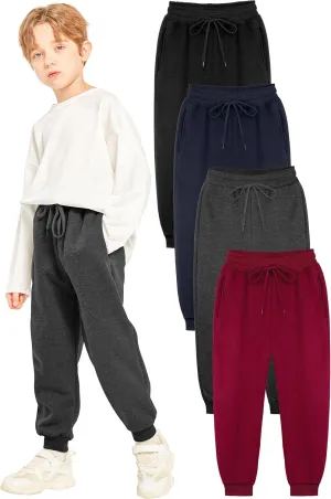 Resinta 4 Pack Boys' Athletic Sweatpants Fleece Active Sweatpants with Pockets Drawstring Jogger Sweatpants