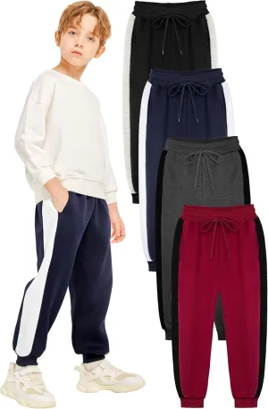 Resinta 4 Pack Boys' Athletic Sweatpants Fleece Active Sweatpants with Pockets Drawstring Jogger Sweatpants