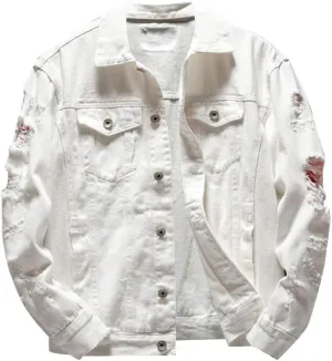 Ripped Denim Jacket for Men Casual Style Autumn Cardigan Jacket Hip Pop Jacket