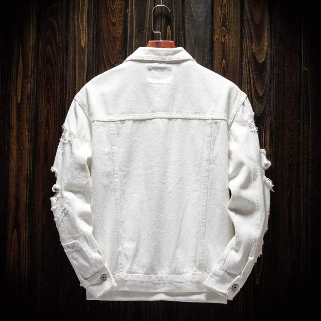Ripped Denim Jacket for Men Casual Style Autumn Cardigan Jacket Hip Pop Jacket