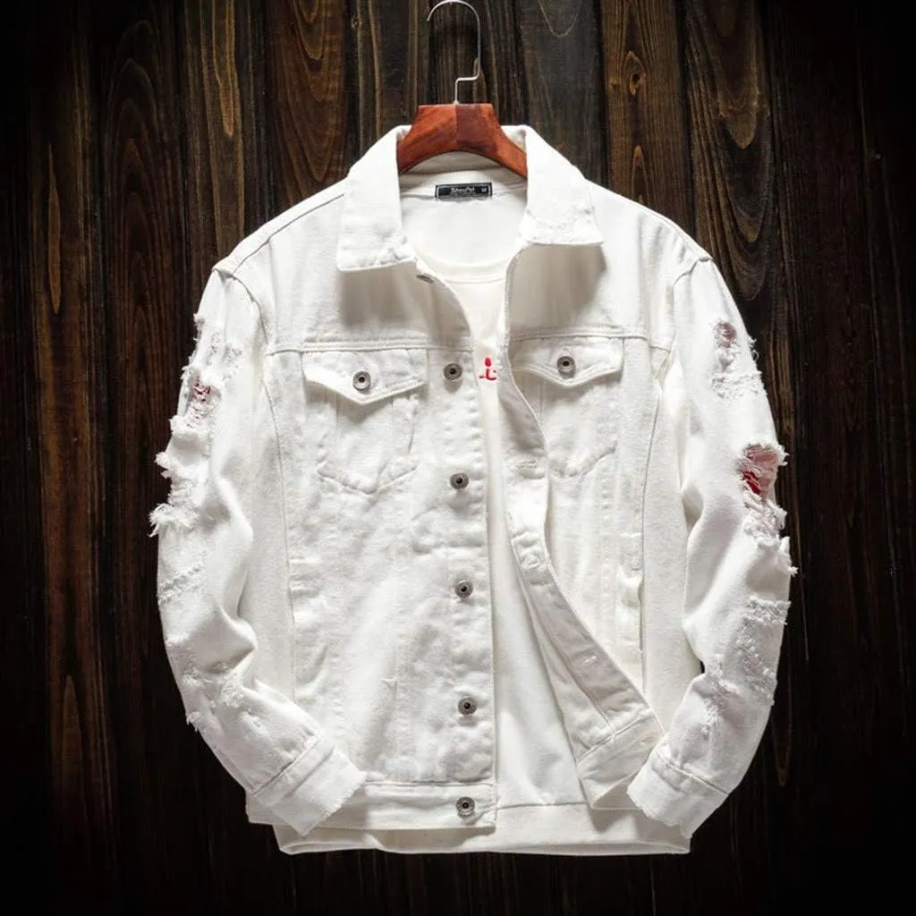 Ripped Denim Jacket for Men Casual Style Autumn Cardigan Jacket Hip Pop Jacket