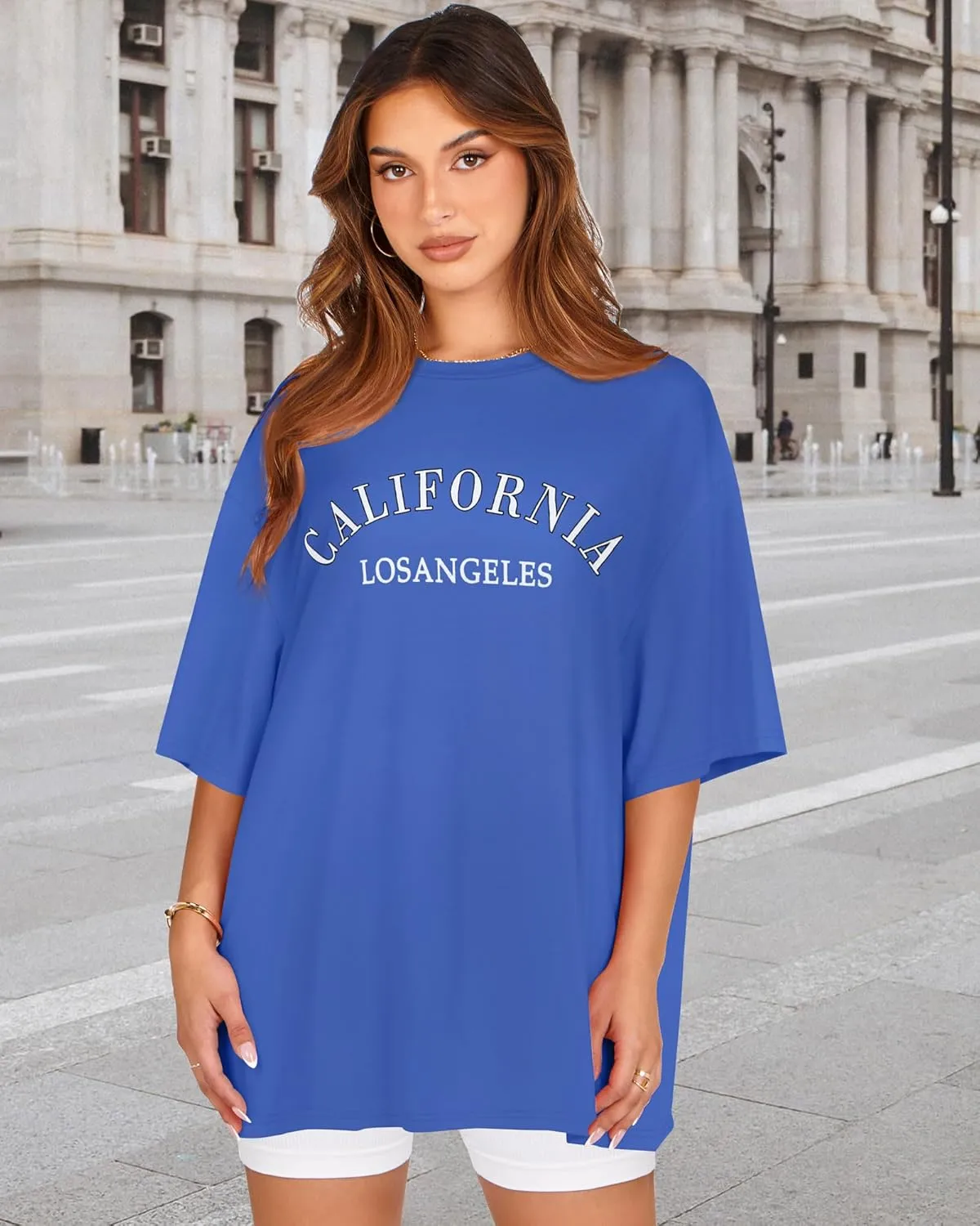 rosemia Oversized Tshirts for Women Summer Short Sleeve Round Neck Graphic Tee Shirt