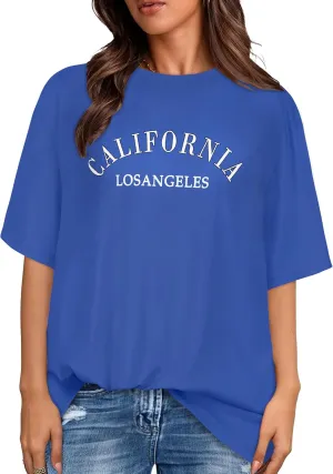 rosemia Oversized Tshirts for Women Summer Short Sleeve Round Neck Graphic Tee Shirt