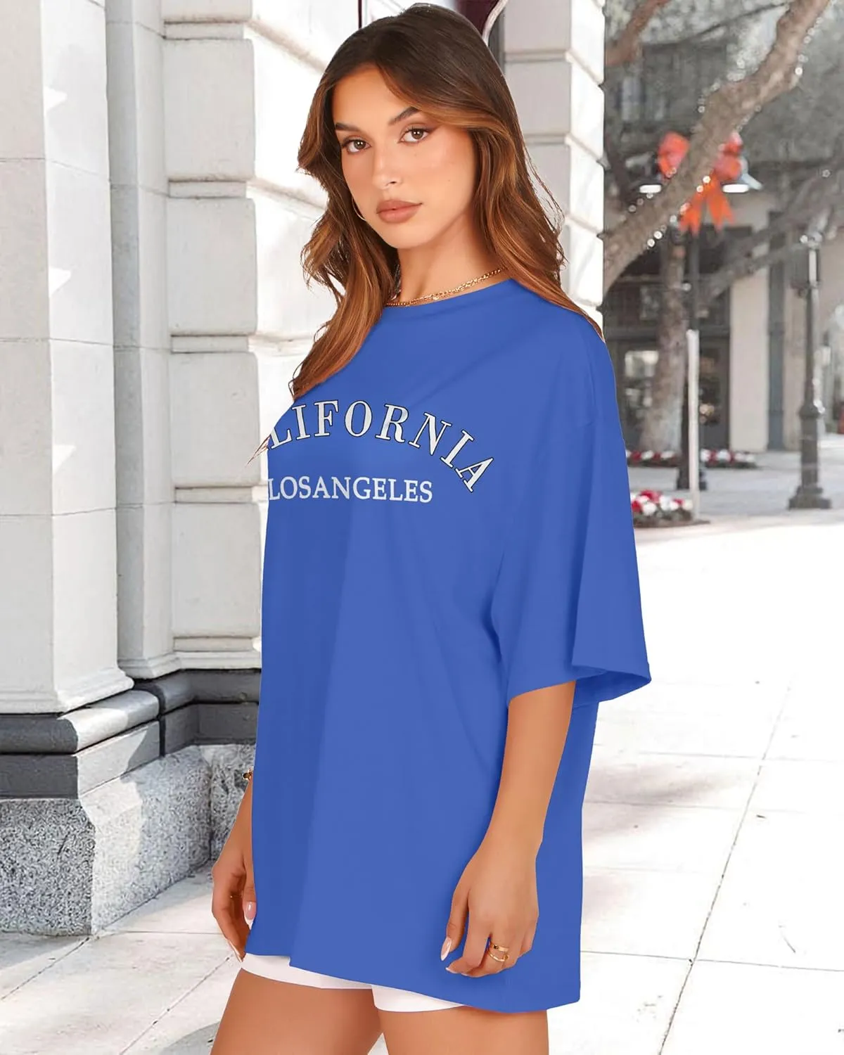 rosemia Oversized Tshirts for Women Summer Short Sleeve Round Neck Graphic Tee Shirt