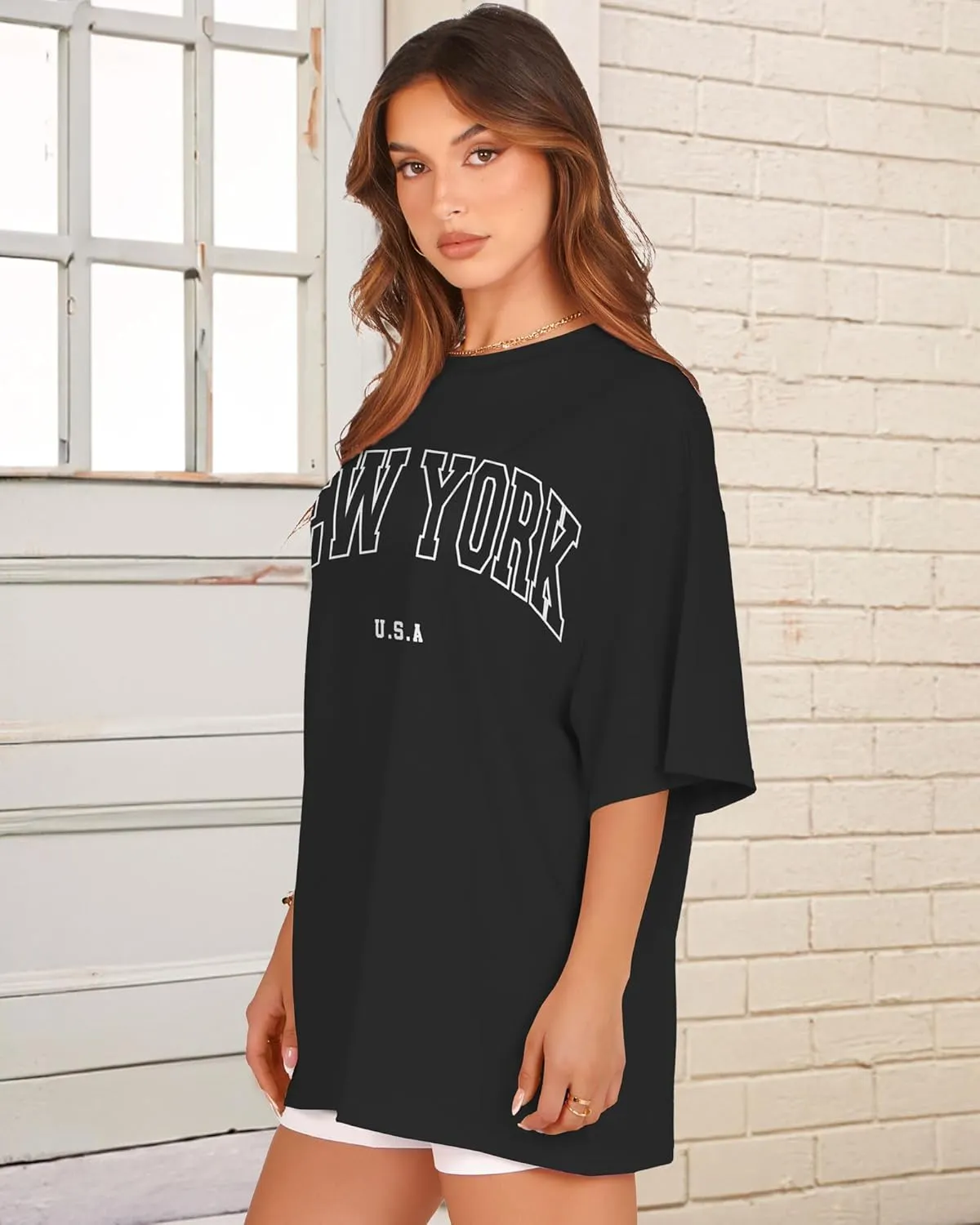 rosemia Oversized Tshirts for Women Summer Short Sleeve Round Neck Graphic Tee Shirt