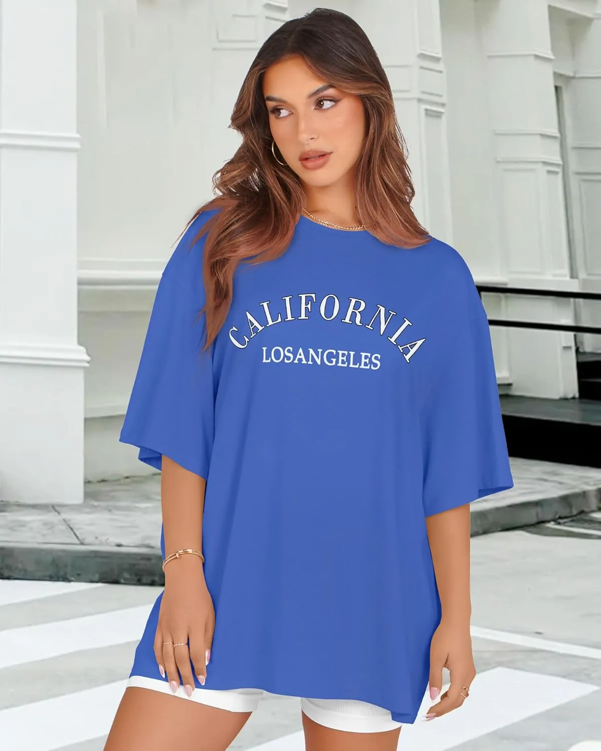 rosemia Oversized Tshirts for Women Summer Short Sleeve Round Neck Graphic Tee Shirt